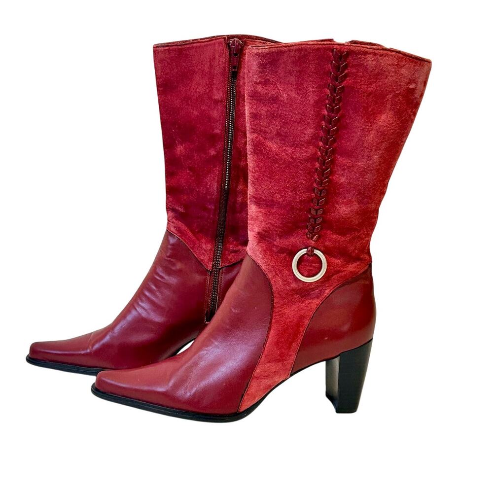Vintage Red Suede Leather Boots 80s Retro Western Rodeo Rocker Aesthetic 7.5 - Picture 4 of 6
